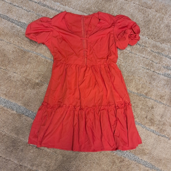 Red Orange Cut Out Tiered Mini Sundress - Picture 3 of 4